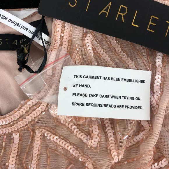 Starlet exclusive cap sleeve fringe sequin mini dress in blush ASOS Size 16 - Picture 11 of 12